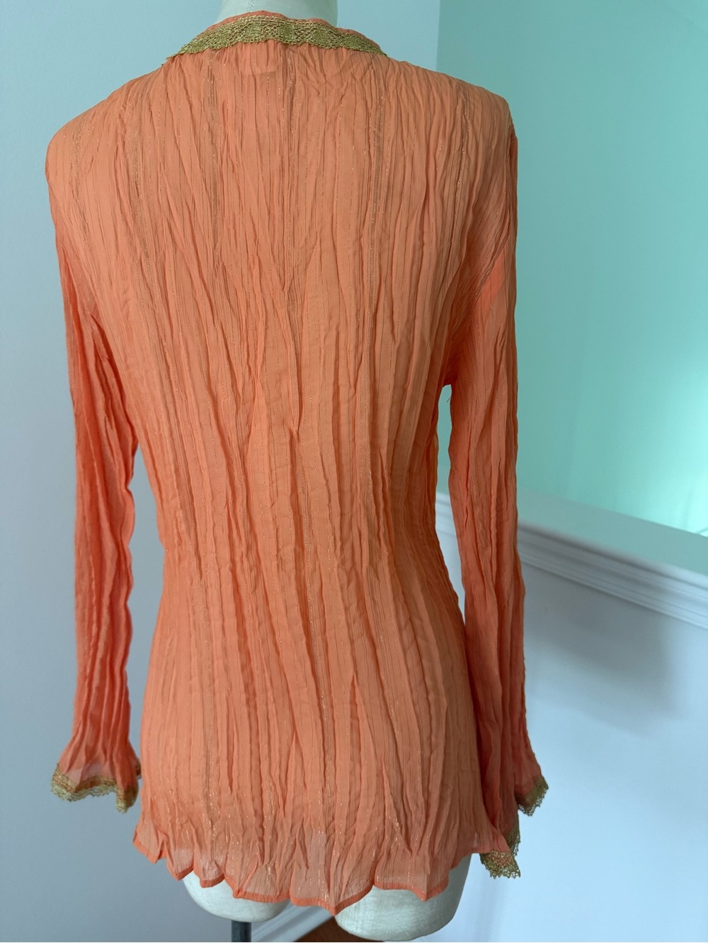Cache Orange Crinkled V-Neck Tunic with Gold Trim - Picture 5 of 6